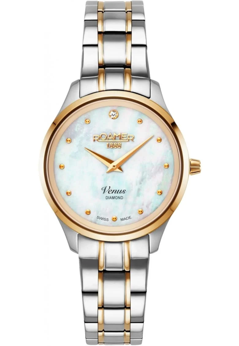 Ceas de dama  601857 47 89 20, clasic, cu diamante aurii