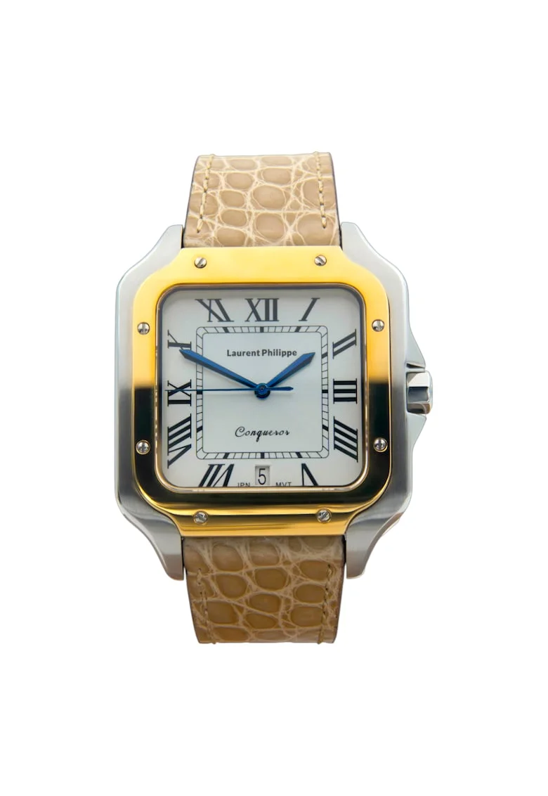 Ceas bărbaesc  Conqueror Imperial Topaz, metalic, curea din piele de crocodil, cronometrul cu cristal de safir, bicolor