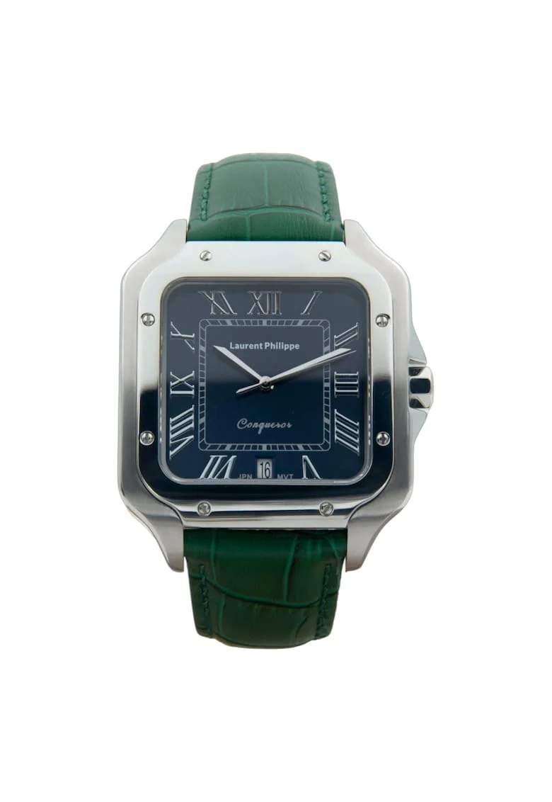 Ceas bărbați  Conqueror Burmese Blue, cadran albastru, curea verde smarald, inox, mecanism quartz