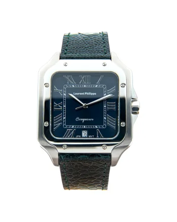 Ceas  Conqueror Burmese Blue, Argintiu, Piele Strut Verde Notturno, Quartz, 40mm