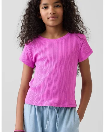 Tricou texturat cu decolteu la baza gatului, Roz orhidee