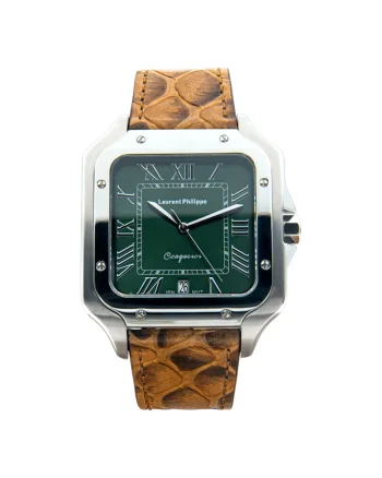 Ceas barbatesc  Conqueror Emerald, verde smarald, curea din piele de piton auriu, inox