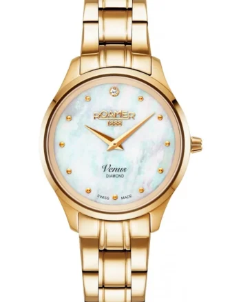 Ceas de dama  601857 48 89 20, clasic, cu diamante, aurit