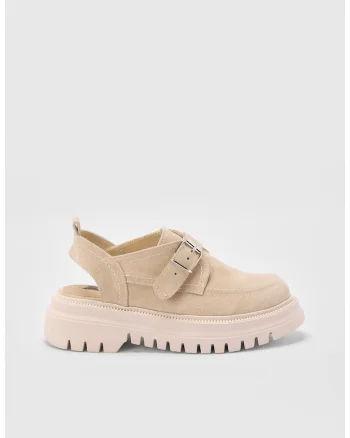 Pantofi loafer din piele intoarsa, cu calcai decupat -  Flow - Sun, Bej