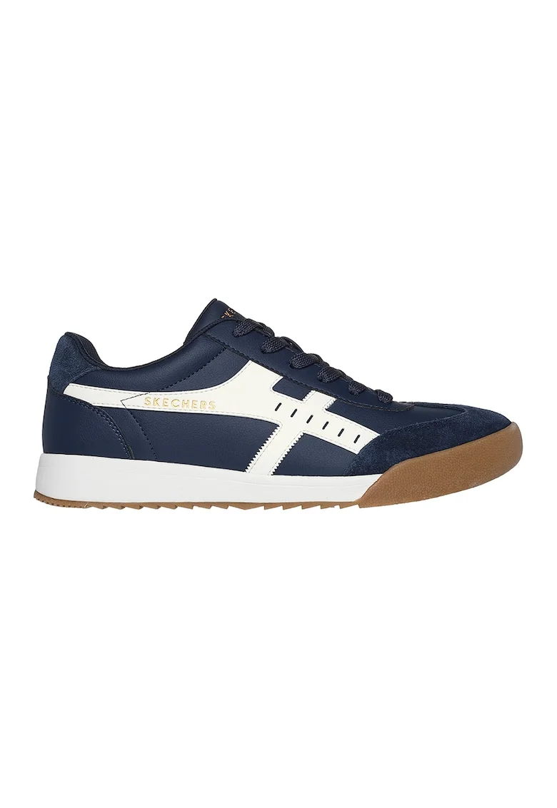 Pantofi sport de piele ecologica cu garnituri de piele intoarsa Zinger, Alb/Albastru inchis