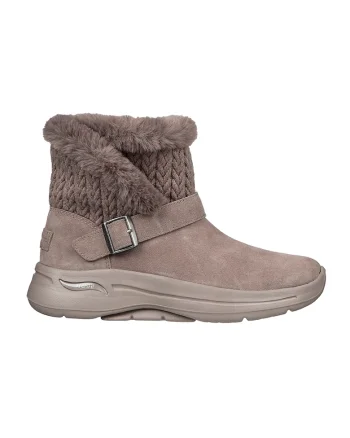 Cizme scurte fara inchidere, din piele intoarsa Go Walk Arch Fit, Maro taupe deschis