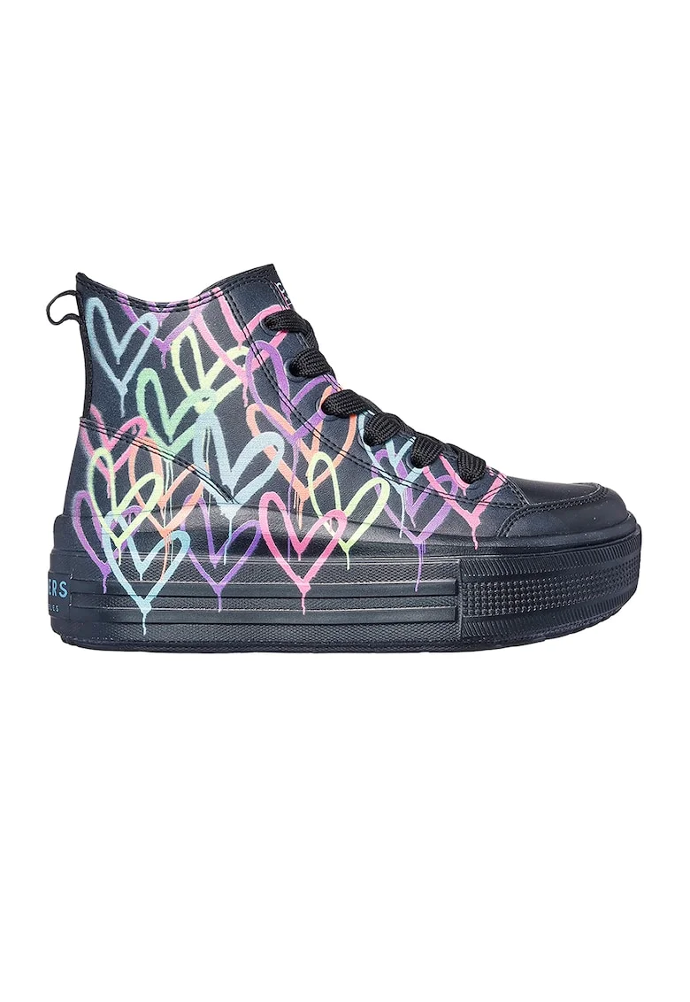 Pantofi sport high-top de piele ecologica Street, Negru/Multicolor