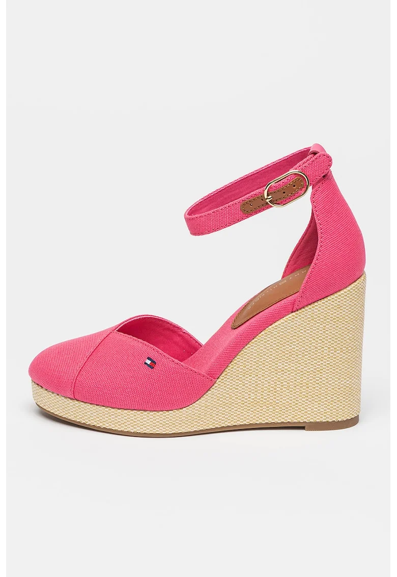 Sandale cu talpa wedge si detaliu cu logo Sall, Roz/Crem