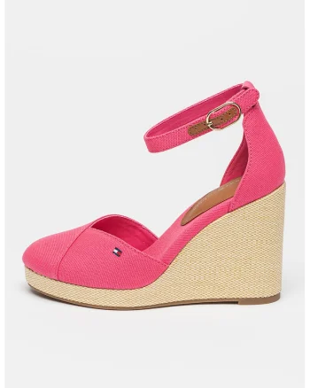 Sandale cu talpa wedge si detaliu cu logo Sall, Roz/Crem