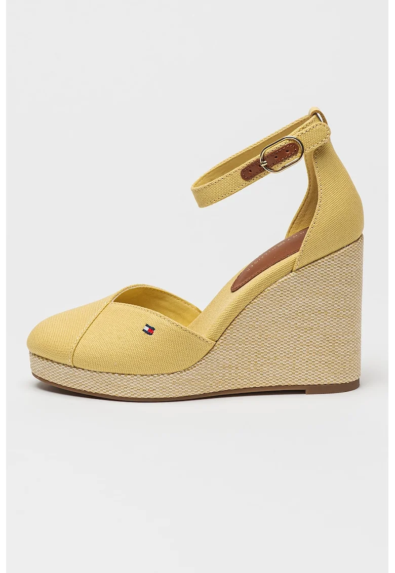 Sandale cu talpa wedge si detaliu cu logo Sall, Galben
