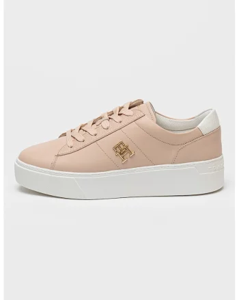 Pantofi sport din piele cu logo, Piersica