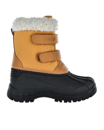 Cizme de zapada cu inchidere velcro si garnituri din blana sintetica, Negru/Maro camel