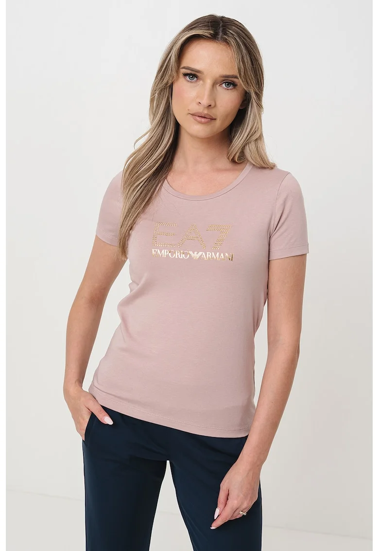 Tricou slim-fit din amestec de modal si bumbac, Auriu/Roz prafuit