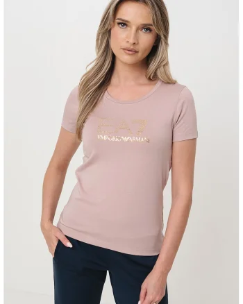 Tricou slim-fit din amestec de modal si bumbac, Auriu/Roz prafuit