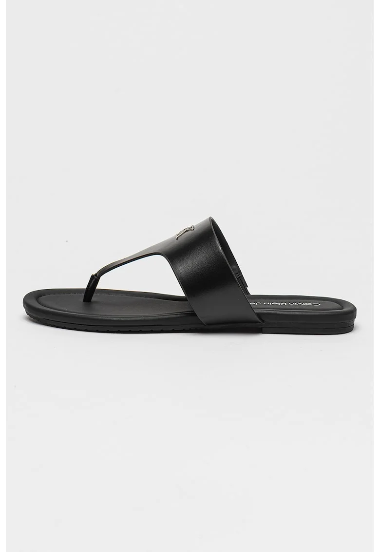 Papuci flip-flop cu monograma metalica, Negru