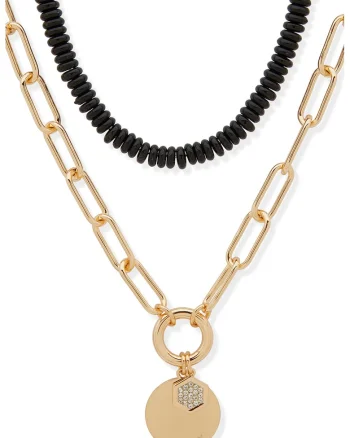Colier dublu cu pietre zirconia, Auriu