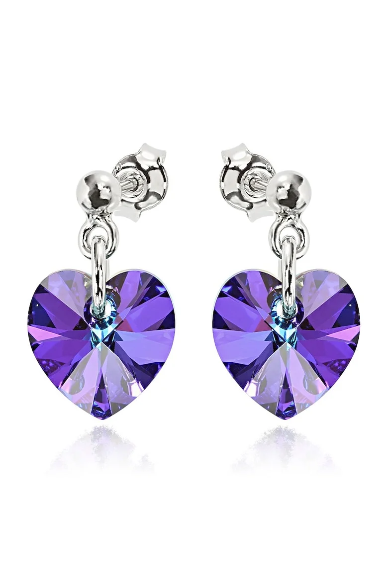 Cercei Argint 925 placat cu rodiu cu cristale Swarovski® Heart 10mm Surub, Mov