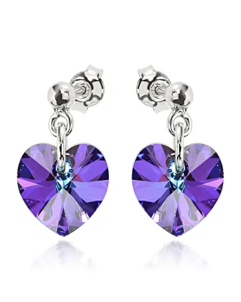 Cercei Argint 925 placat cu rodiu cu cristale Swarovski® Heart 10mm Surub, Mov