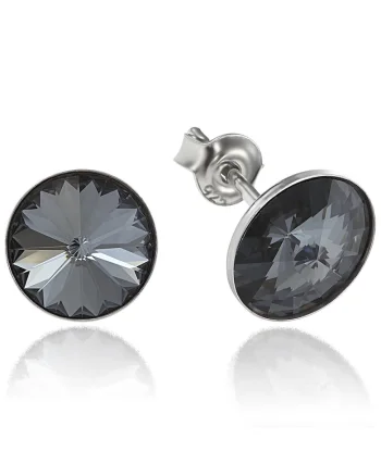 Cercei Argint 925 placat cu rodiu cu cristale Swarovski® Rivoli 8mm, Gri