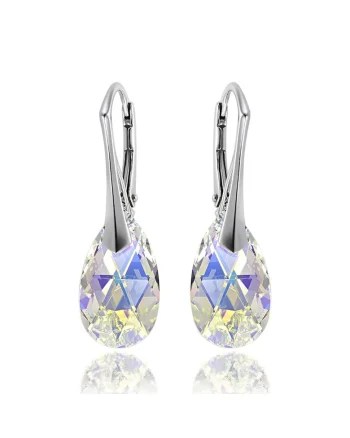 Cercei Argint 925 placat cu rodiu cu cristale Swarovski® Pear 16 mm, Alb/Galben