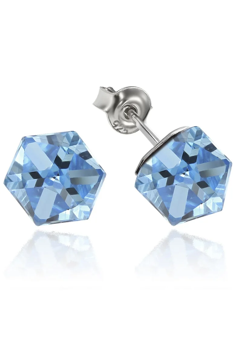 Cercei Argint 925 placat cu rodiu cu cristale Swarovski® Cubic 6mm, Surub, Albastru deschis