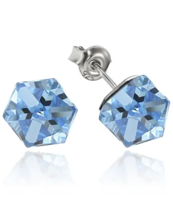 Cercei Argint 925 placat cu rodiu cu cristale Swarovski® Cubic 6mm, Surub, Albastru deschis