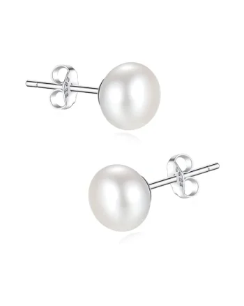 Cercei argint 925 cu perle naturale albe 7, 5 mm, Argintiu