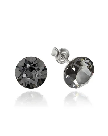 Cercei Argint 925 placat cu rodiu cu cristale Swarovski® Xirius 8mm, Gri inchis