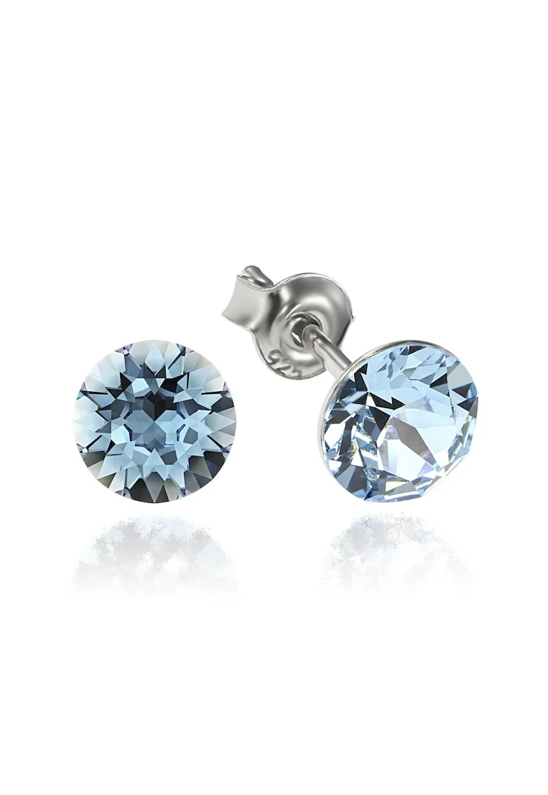 Cercei Argint 925 placat cu rodiu cu cristale Swarovski® Xirius 6mm, Albastru aquamarin