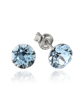 Cercei Argint 925 placat cu rodiu cu cristale Swarovski® Xirius 6mm, Albastru aquamarin