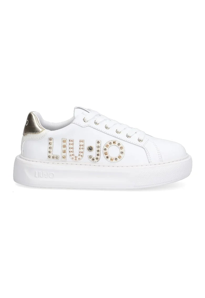 Pantofi sport cu platforma si aplicatie logo, Auriu/Alb optic