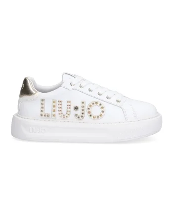 Pantofi sport cu platforma si aplicatie logo, Auriu/Alb optic