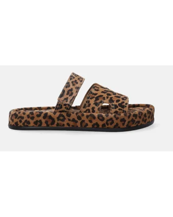 Papuci din piele nabuc cu model animal print