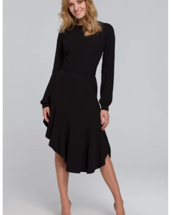 Rochie asimetrica cu volanas,, Negru