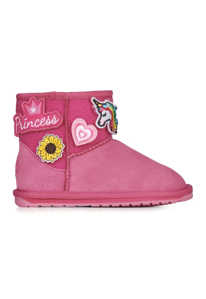 Cizme joase din piele intoarsa cu aplicatii Wallaby Mini Play, Roz