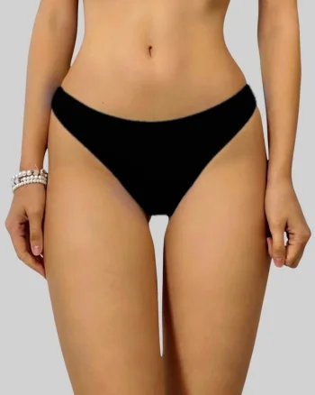 Slip de baie dama, INAJOY, cu talie medie si croi brazilian, Negru