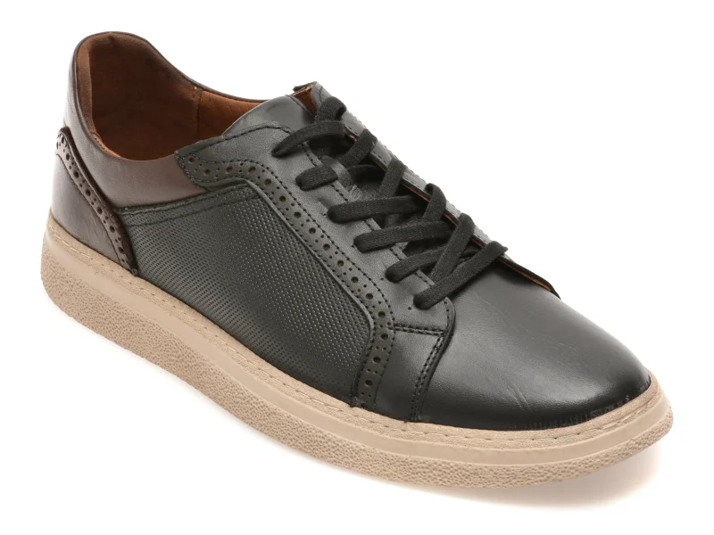 Pantofi sport BITE THE BULLET negri, SF010, din piele naturala