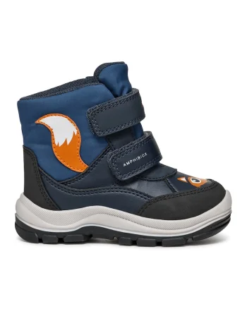 Ghete impermeabile cu inchidere velcro, Portocaliu mandarina/Alb murdar/Bleumarin