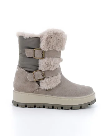 Cizme mid-calf de piele intoarsa cu garnituri de blana sintetica, Grej