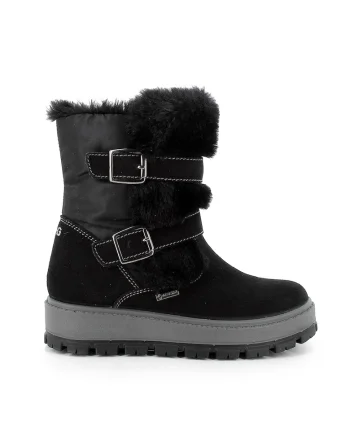 Cizme mid-calf de piele intoarsa cu garnituri de blana sintetica, Negru