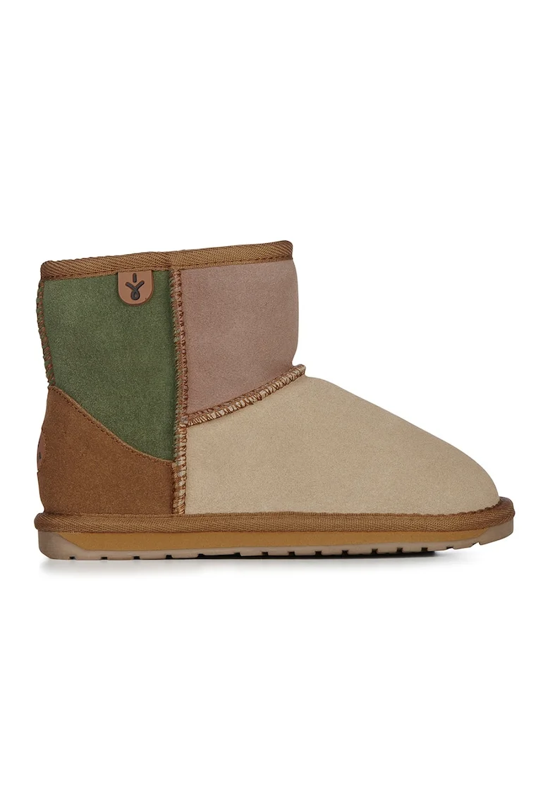 Cizme fara inchidere, de piele intoarsa, cu model colorblock Wallaby, Bej/Kaki