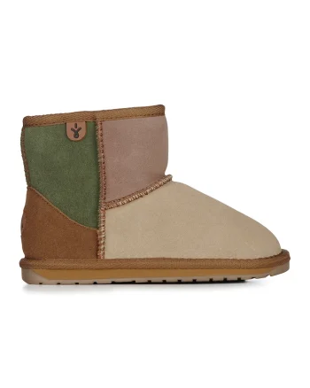 Cizme fara inchidere, de piele intoarsa, cu model colorblock Wallaby, Bej/Kaki