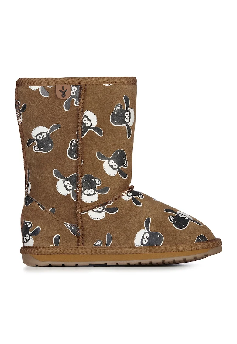 Cizme fara inchidere, cu model Shaun The Sheep, Maro camel