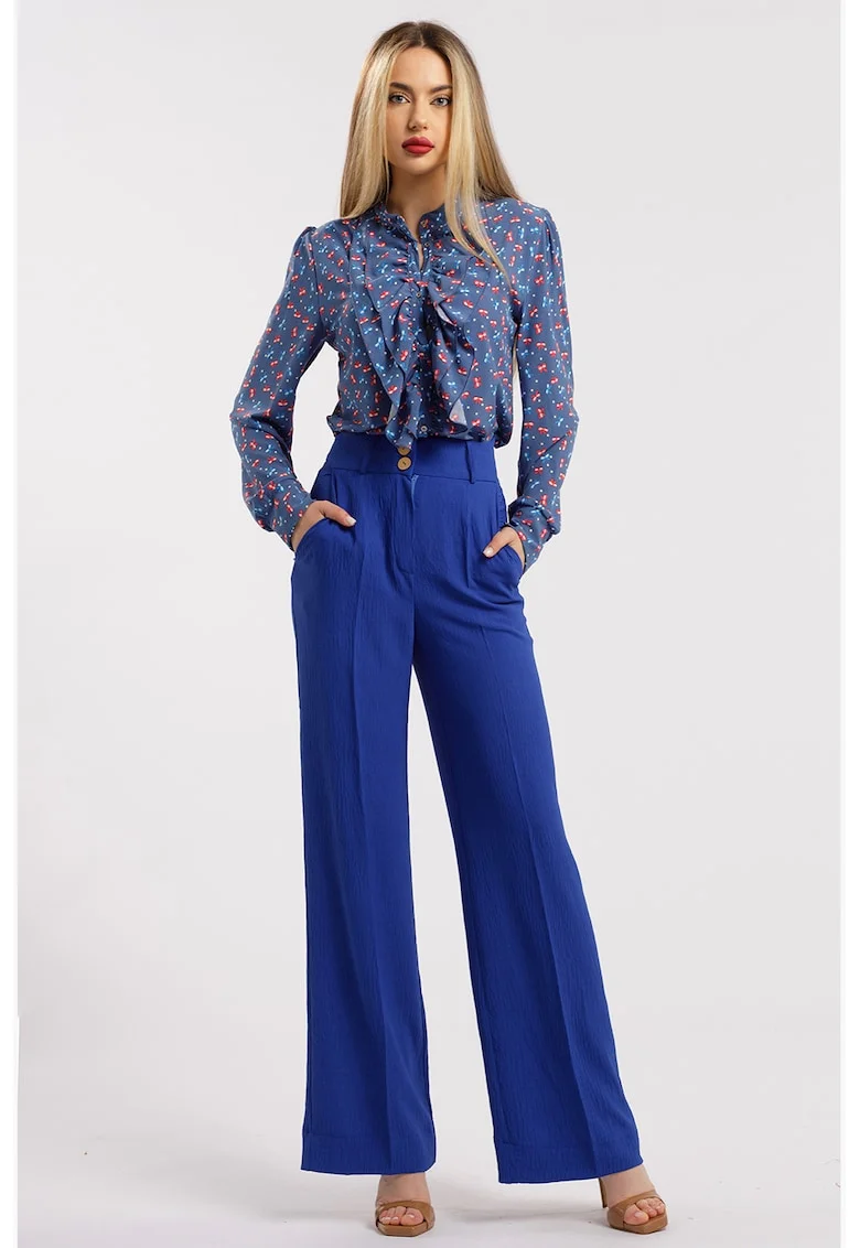 Pantaloni drepti cu talie inalta, Albastru royal