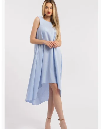 Rochie asimetrica din in, Albastru azur