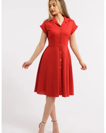Rochie-camasa evazata din in, Rosu