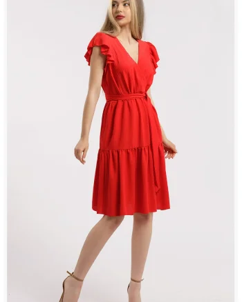 Rochie scurta cu decolteu in V, Rosu