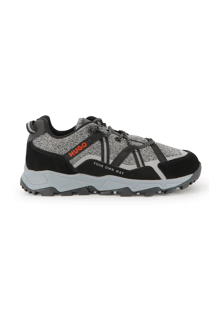 Pantofi sport low-cut cu garnituri de piele intoarsa, Negru/Gri inchis melange/Gri cenusiu