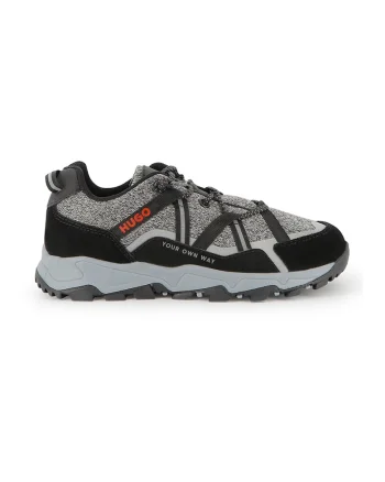 Pantofi sport low-cut cu garnituri de piele intoarsa, Negru/Gri inchis melange/Gri cenusiu