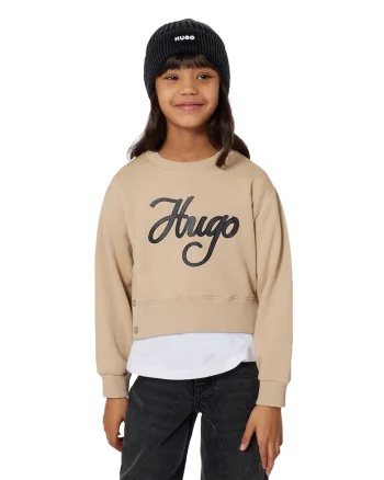Bluza de trening cu imprimeu logo, Negru/Bej inchis